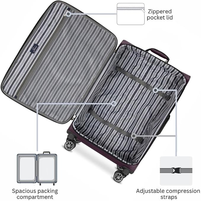 Skyway Epic Softside Medium Checked Luggage - Lightweight Suitcase with Wheels | TSA Approved Travel Bag | Spinner Suitcase | Large Luggage Set with Telescoping Handle, 24 inch, Plum