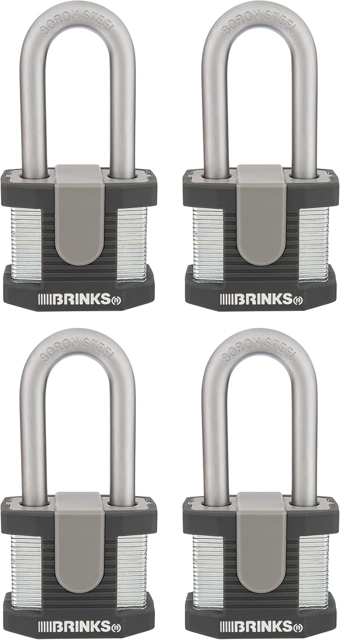 BRINKS - 50mm Commercial Laminated Steel Keyed Padlock with 2” Shackle, 4-Pack - Solid Steel Body with Boron Steel Shackle