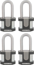BRINKS - 50mm Commercial Laminated Steel Keyed Padlock with 2” Shackle, 4-Pack - Solid Steel Body with Boron Steel Shackle