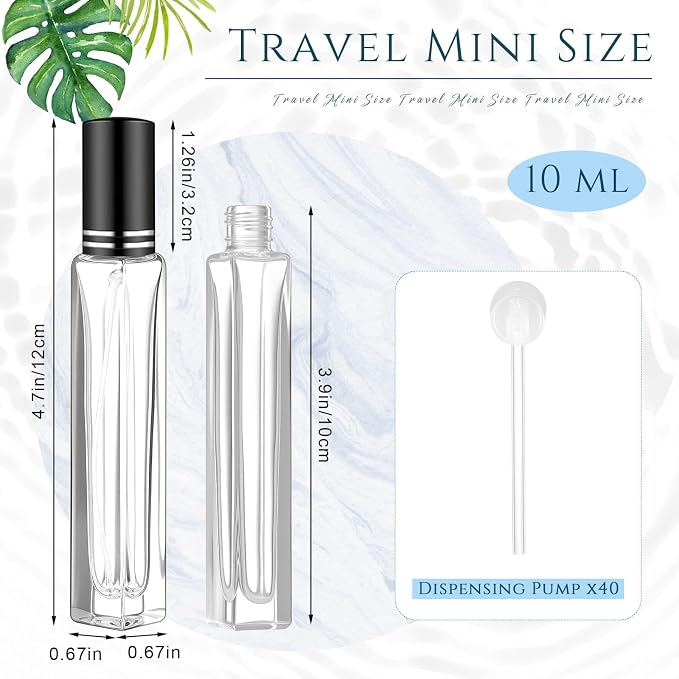 Domensi 40 Pcs 10/15/20/30 ml Perfume Travel Refillable Glass Bottles Spray Bottle Perfume Atomizer for Cologne Dispenser Leak-proof Fragrance Bottles Atomizer Pump Kit (10 ml,Black)