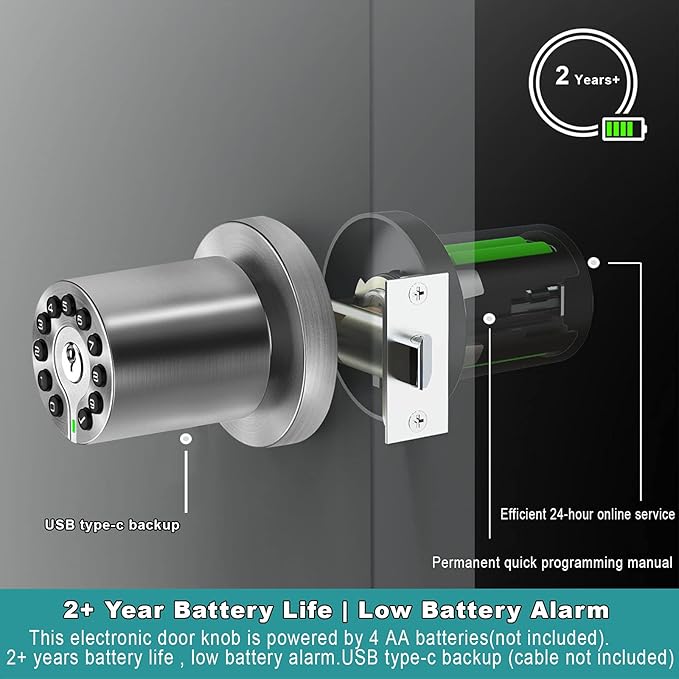 BOTHSTAR Keypad Door Knob with Key,Keyless Entry Door Lock, Code Locks Door Knob, Auto Lock,50 User Code, for Home,Office,Hotel,Bedroom,Garage,Not Deadbolt