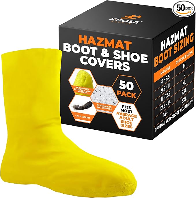 Hazmat Boot and Shoe Covers For Hazardous Materials - Explosives, Gases, Flammable Liquids, Peroxide and More – 50 Packs Medium Yellow 12" Over the Shoe Protectors - by Xpose Safety