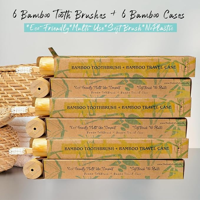 Bamboo Toothbrush & Travel Case Set – Eco-Friendly Oral Care with Soft Bristles – Sustainable & Portable Dental Hygiene Kit2 Pack (6)