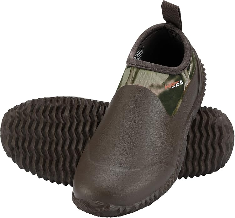HISEA Unisex Garden Shoes, Waterproof Slip-On Rain Boots for Men and Women, Neoprene Rubber Rain Shoes Outdoor Ankle Booties for Gardening, Farming, Camping, Dog Walking, Car Wash, Lawn Care and Yard Work