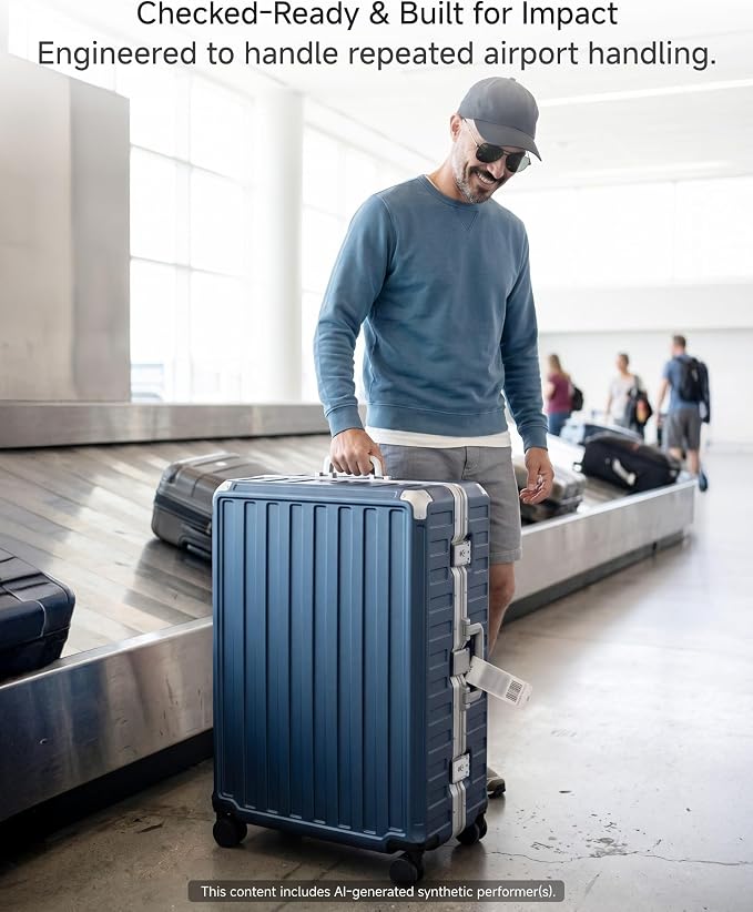 LUGGEX Luggage Sets with Spinner Wheels, 8010S Aluminum Frame Zipperless Polycarbonate Hard Shell Suitcase Sets (ZX-Core, Charcoal Metallic, 3 Piece (20/24/28))
