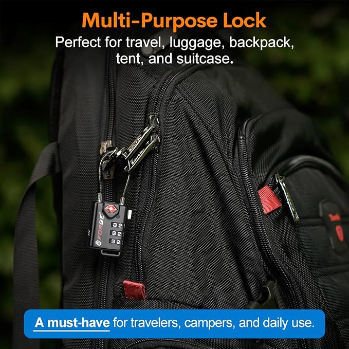 TSA Approved Cable Luggage Locks, Re-settable Combination with Alloy Body