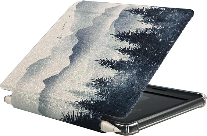 Folio Leather Case for 7" Kobo Libra Colour (2024) eReader - Ultra-Thin Enhanced Auto Sleep/Wake Cover with Transparent TPU Back, Magnetic Closure, Stylus Holder (Misty Forest)