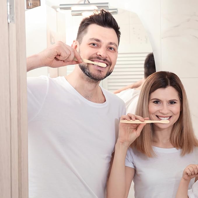 Vesici 400 Pcs Bamboo Toothbrushes Bulk Soft Bristles Toothbrushes with Micro Fur Wooden Bamboo Teeth Brush Manual for Adults Travel Family Hotel Individually Packaged (Black,White)