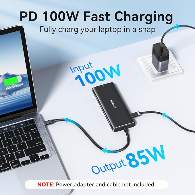 USB C Hub Multiport Adapter, ABIWAZY 10 in 1 USBC to Ethernet Adapter with 4K HDMI, Ethernet Gigabit, 100W PD, USB-C Data Port and SD/TF Slot for MacBook Pro/Air, Dell XPS, iPad Pro
