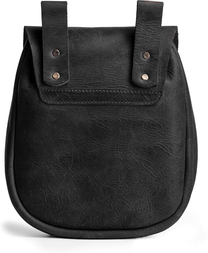 Bushcraft Bag, Portable Safe Pouch for Securely Storing Money, Coins, Bills, Valuables, Full Grain Leather, Handmade (Charcoal Black)
