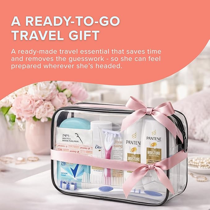 TrekTote 15 Piece Set Women’s Travel & Hygiene Kit with Clear Toiletry Bag, Personal Care Essentials, Single Kit or Bulk Case Packs