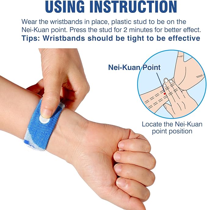 Hionfurt Motion Sickness Bands Anti Nausea Wristband for Adult and Kids Morning Sickness Relief for Pregnant Women Acupressure Nausea Relief for Car, Sea, Air Sickness - 1 Pair Camo Blue