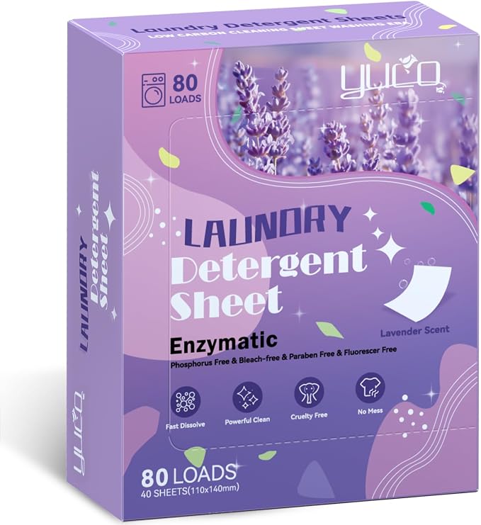 YUCO Laundry Detergent Sheets Pack of 4, Berry + Champagne + Fresh + Lavender, Total 320 Loads, Total 4 Packs
