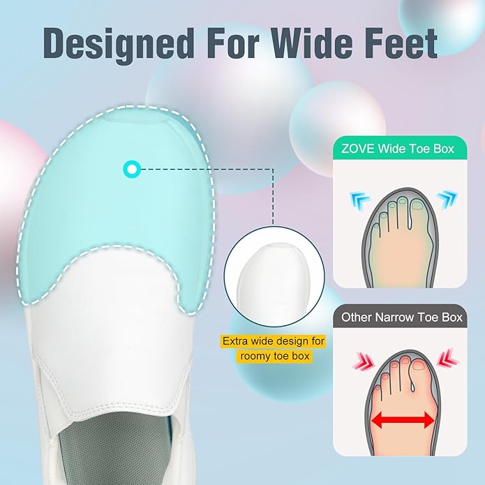 ZOVE Wide Toe Box Shoes Women Wide Width Waterproof Leather Hands Free Nursing Sneakers Ultra Light Extra Wide Walking Sneakers Non-Slip Chef Diabetes Nurse Work Shoes