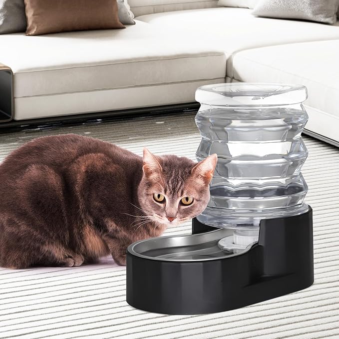 RIZZARI 5L Gravity Pet Water Dispenser with Filter, Stainless Steel Bowl | 5L Long-Lasting Water Supply,Cleaner Drinking Experience,Filtered Fresh Water,Visible Water Level,Designed for Everyday Use
