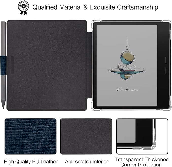 Pen Holder Case for Onyx Boox Go Color 7 (Gen 1/2, 2024/2025) / Boox Go 7 Ultra-Thin Enhanced Auto Sleep/Wake Cover with Transparent TPU Back & Magnetic Closure (Cloth Bark Blue)