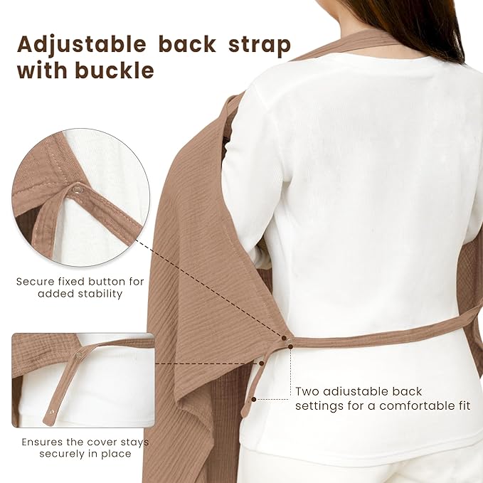Konssy Muslin Nursing Cover for Baby Breastfeeding, Breathable 100% Cotton Breastfeeding Cover with Rigid Hoop for Mother Nursing Apron, Multi-use Carseat Canopy (Brown)