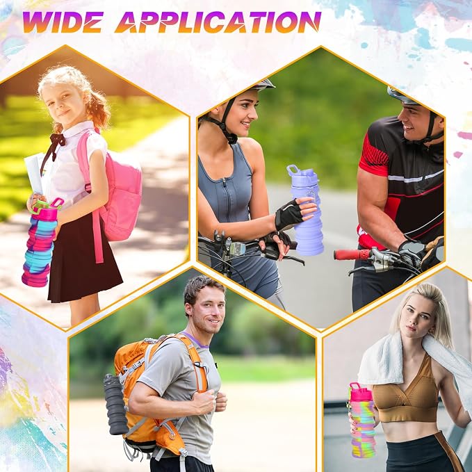 Sunnyray 30 Pack Collapsible Water Bottles Bulk Foldable Water Bottles 17oz Silicone Portable Leak Proof Reusable Sports with Clip for Travel Hiking Camping Outdoor (Camouflage)