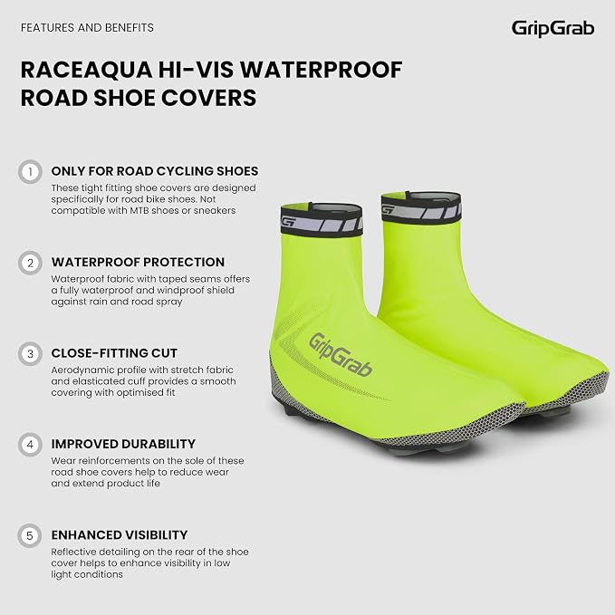 GripGrab RaceAqua Waterproof Road Bike Rain Aero Overshoes Windproof Cycling Shoe-Covers Sleek Tight Fitting Gaiters