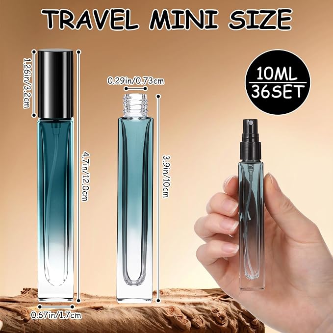 36 Pcs Glass Refillable Perfume Bottle Bulk 10ml Portable Travel Perfume Atomizer Refillable Empty Atomizer Sprayer Small Spray Bottles for Cologne Dispenser (Black Green)