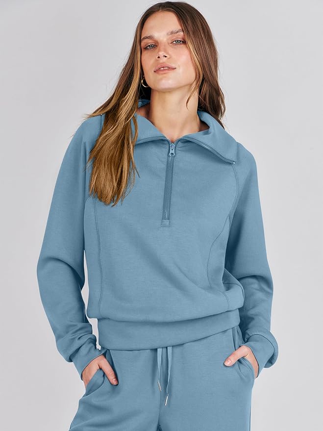 ANRABESS Women’s 2 Piece Outfits Half Zip Sweatshirt & Wide Leg Pants Airport Travel Lounge Matching Sets Sweatsuits Clothing