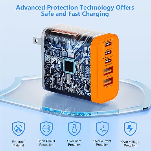 QZIIW USB C Wall Fast Charger Block, 100W 5-Port Type C Fast Charging Block 3 Pack-PD Power Charger Adapter QC 3.0 USB Multiport Charger Brick for iPhone 17 16, Samsung Series MacBook/Air, iPad, etc.