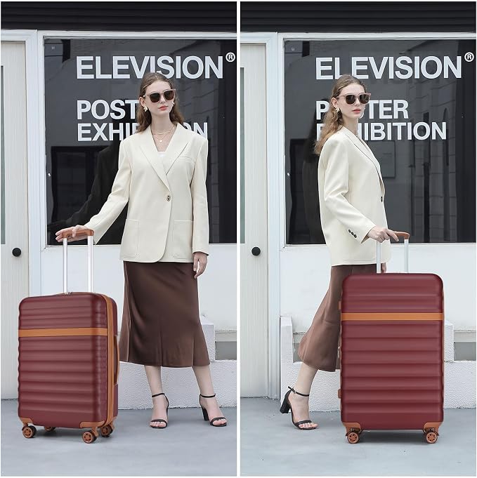 Kono Medium Sized Checked Luggage, 24 Inch Expandable with Spinner Wheels, TSA Lock, ABS + PC Lightweight Travel Suitcase with Larger Capacity and Lighter Weight, Burgundy