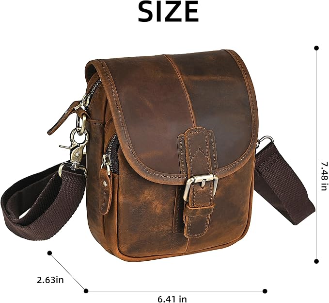 Water Resistant Canvas + Leather Hiking Riding Travel Fanny Waist Pack Small Phone Pouch For Men Women FB811-29 (100% Leather- Coffee)