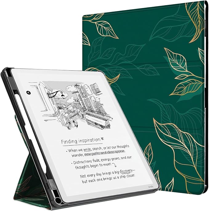 CoBak Case for 11" Kindle Scribe 3rd Generation 2025, Kindle Scribe Colorsoft with Two Viewing Angles - All New PU Leather Cover with Auto Sleep Wake, Pen Holder. Green Pattern