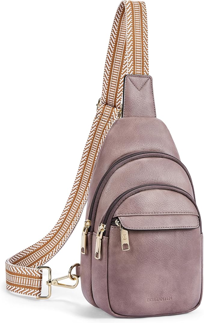 BOSTANTEN Sling Bag for Women Leather Crossbody Bags Fanny Pack Chest Bag for Travel