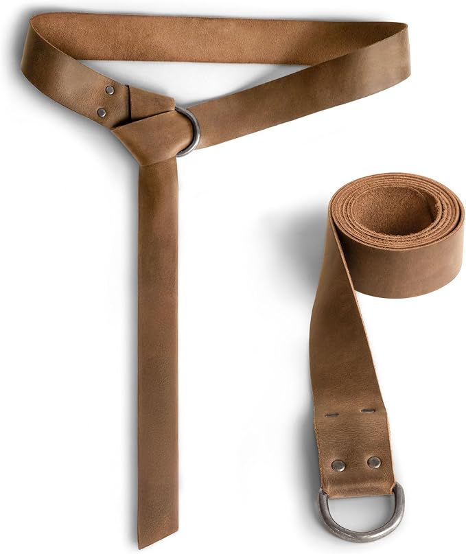 Hide & Play, Leather Medieval Belt with Half Ring Closure, Renaissance Style, Adjustable Strap for Viking Cosplay, Handmade