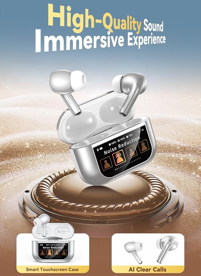 Bucephalus Wireless Earbuds, Ear Buds Active Noise Cancelling with Smart Charging Case, Bluetooth 5.4 Headphones, 48H Playtime & Bass Stereo Sound, Compatible with iPhone, Android, Pad - Sliver