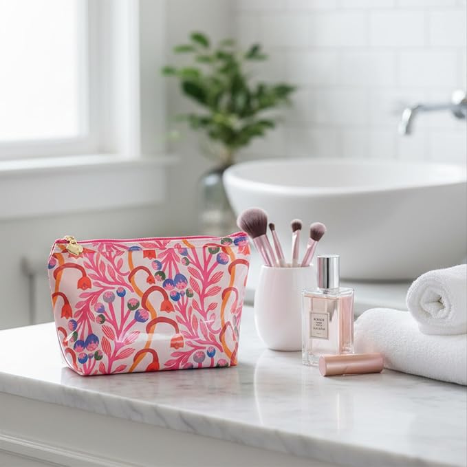 Jacaranda Living Artisan Cosmetic Bag, Handmade in South Africa, Small Waterproof Makeup Pouch with PVC Lining, Premium Travel Cosmetic Bag - Strawberry Vine Print
