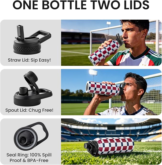 RAYMYLO 2026 Soccer Biggest Event Edition Insulated Water Bottle 40 oz, Nation Flag Design, Best Souvenir & Gift for World Soccer Lover, Vacuum Stainless Steel (Cold for 36Hrs), Leak Proof & Non-BPA