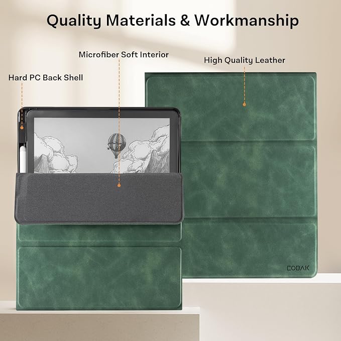 CoBak Case for 11" Kindle Scribe 3rd Generation 2025, Kindle Scribe Colorsoft with Two Viewing Angles - All New PU Leather Cover with Auto Sleep Wake, Pen Holder. Emerald
