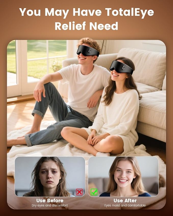Heated Eye Mask - Cordless Eye Mask for Dry Eyes, Eye Relief, Improved Sleep, Timed Shutdown, 4 Temperature, Washable Eye Heating Pad for Travel, Removable for Cleaning
