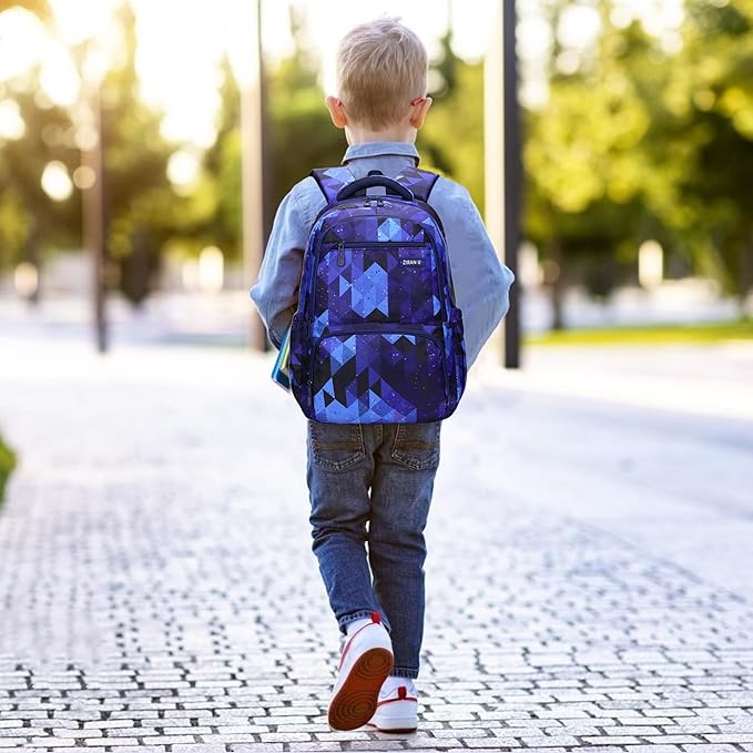 MITOWERMI Kids' Backpack for Boys Girls Elementary School Bags for Boys Bookbags Primary Students Children Backpack Dark Blue Geometric