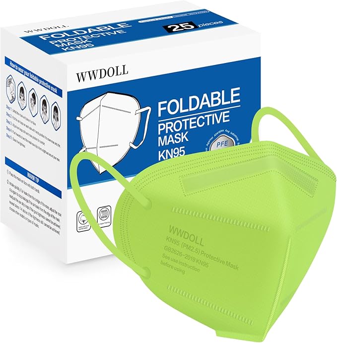 WWDOLL KN95 Face Mask 25 Pack, 5-Layers Breathable Disposable KN95 Masks