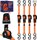 Retractable Ratchet Straps 1 in x 12 ft, 4-Pack Auto Retract Tie Down Straps, 1500lb Break Strength AutoRetract Self Retracting for Motorcycle, Truck, Cargo, Trailer, ATV, UTV -Orange