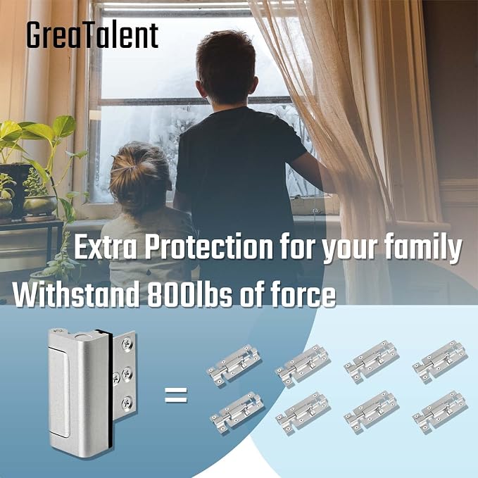 GreaTalent 5PACK Home Security Door Reinforcement Lock Childproof, Add High Security to Home Prevent Unauthorized Entry, Aluminum Construction Finish, Frame Lock, Silver