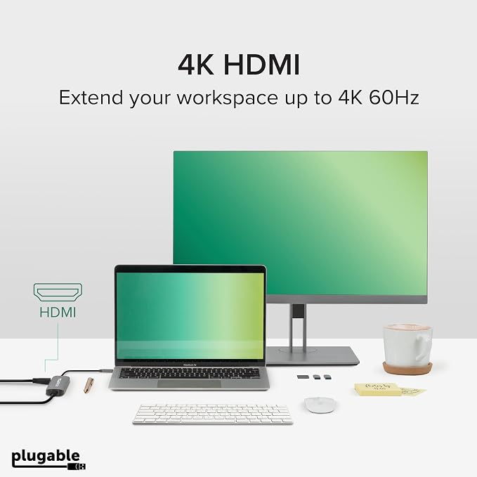 Plugable 7-in-1 USB C Hub Driverless Multiport Adapter with Ethernet, Single 4K60Hz HDMI, 100W Pass-Through Charging, 2X USB 3.0, SD/microSD, for USB-C, USB4, Thunderbolt, Mac, Windows, Chromebook