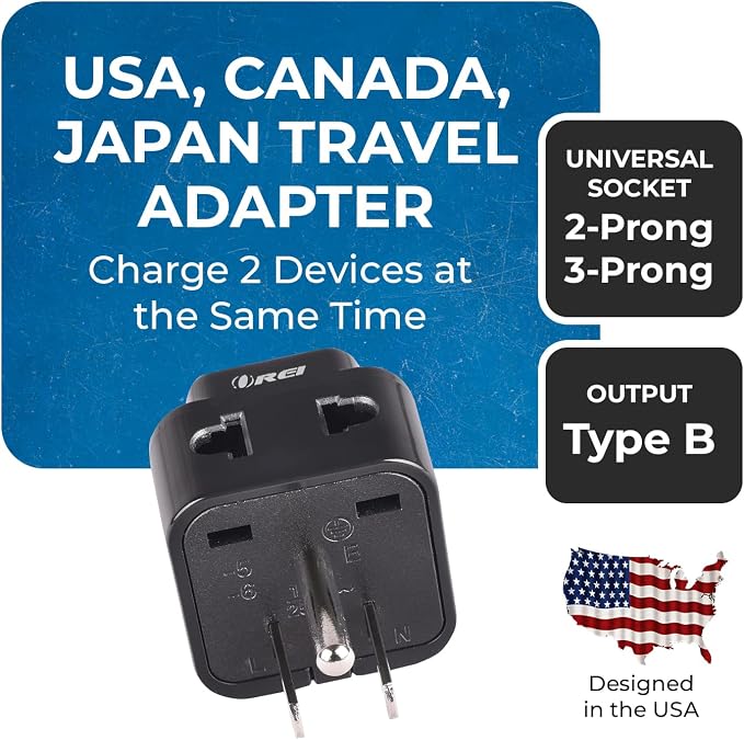 OREI USA, Canada Adapter Plug, Europe, UK, China to US American Adaptor - Grounded - Type B - Universal Socket - EU to US - 4 Pack