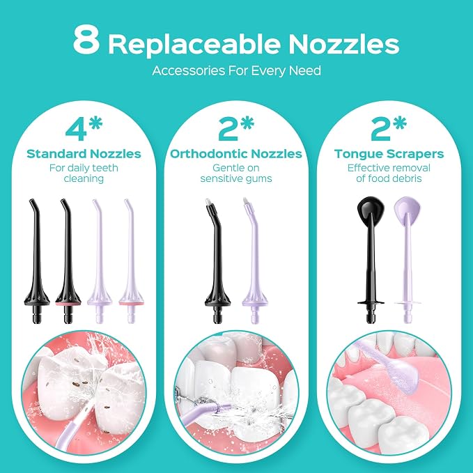 COSLUS Water Dental Flosser Pick for Teeth C30(FC5360): 4 Modes Cordless Portable 300ML Larger Tank Water Teeth Cleaner IPX7 Flossing Cleaning Picks for Home Travel Black & Purple 2pcs Portable Set
