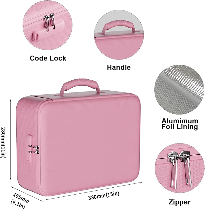DocSafe 5200°F Fireproof Document Organizer Box with Lock, Pink (Soft) | Heat Insulated 8 Layers File Protection Bag,Water-Resistant Zipper,Portable Home Office Travel Safe Storage for Files,Laptop