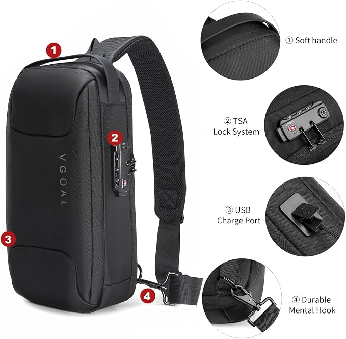 Kingsons Anti Theft Crossbody Bag Sling Bag for Men Anti Theft Sling Backpack Mini Backpack Daypack Crossbody for Travel Sport Running Hiking
