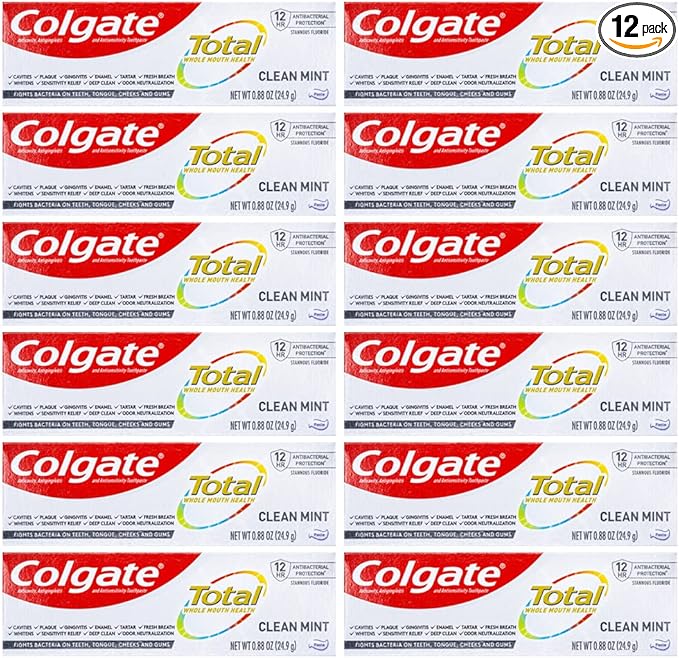 Colgate Total Toothpaste, Clean Mint, Travel Size 0.88 oz (24.9g) Pack of 12