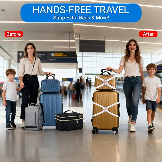 Personalized Luggage Straps Bag Bungee, 4 Pcs Custom Luggage Straps for Suitcases - Add a Bag Securely, Burst-Proof Elastic Travel Strap, High-Vis Luggage Connector Straps Adjustable 28"-95"