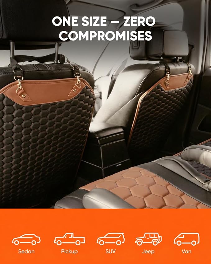 Owleys Kick Mat Back Seat Protector - Car Back Seat Cover for Kids Feet - Waterproof & Sturdy Protector for Upholstery from Dirt, Mud, Scratches and Stain (Hexy 2 pcs)