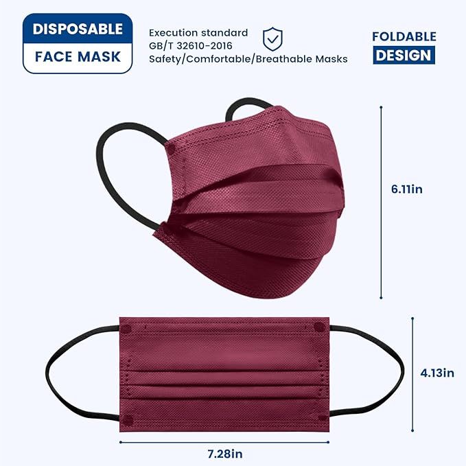 Disposable Face Mask for Adults - 4 Ply Protection, Individually Wrapped 50 Pack, 10 Colors, Breathable Comfortable & Safe