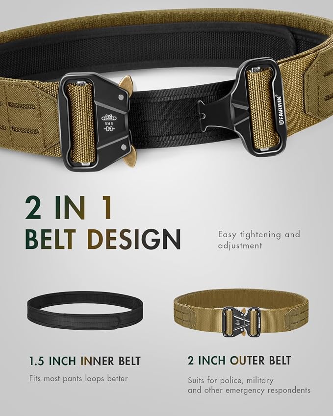 FAIRWIN Tactical Balttle Belt, 2" Molle Rigger War Combat Belt with Quick Release Buckle Law Enforcement Duty Belts for Men